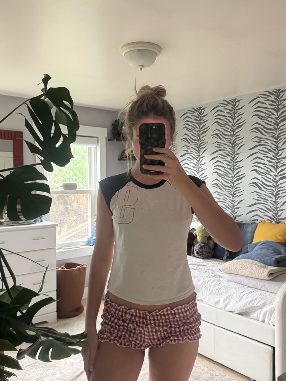 Edikted red and white gingham ruffle shorts